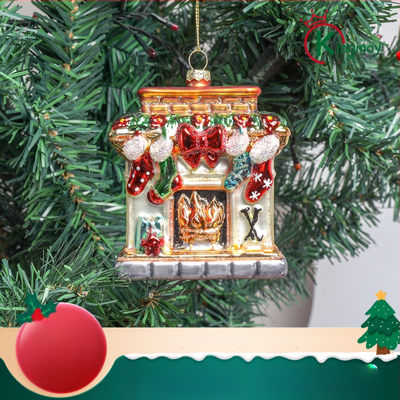 Käsitööna tehtud klaasist kamina dekoratsioon, jõulukuuse ripats — materjal: klaas; stiil: kaasaegne minimalism; kategooria: käsitöö; pühad: jõulud