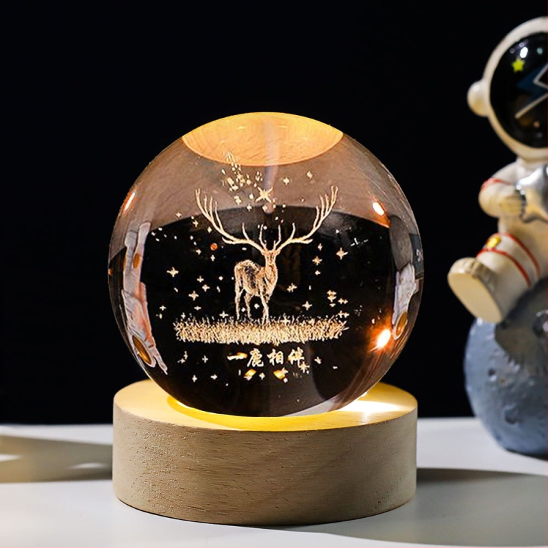 Krištáľová guľa nočné svetlo s laserovým gravírovaním galaxie Slnečnej sústavy – Materiál: Kryštál; Štýl: Moderný minimalistický; Stolná dekorácia