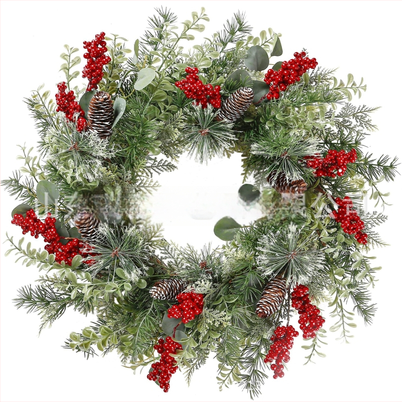 Umelá ovocná vianočná girlanda s prírodným rotanom, ručne vyrobená dekorácia na vnútorné dvere, stenu a okno.