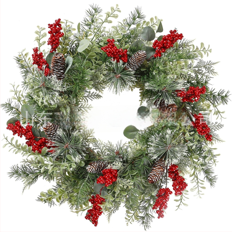 Umelá ovocná vianočná girlanda s prírodným rotanom, ručne vyrobená dekorácia na vnútorné dvere, stenu a okno.