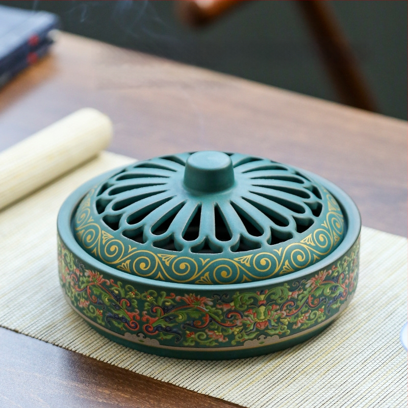 Kadidlovník keramický s klosonovým smaltom, ručne vyrobený, klasický štýl, do interiéru, 12-hodinové horenie