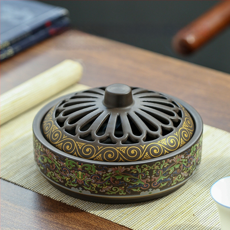 Kadidlovník keramický s klosonovým smaltom, ručne vyrobený, klasický štýl, do interiéru, 12-hodinové horenie