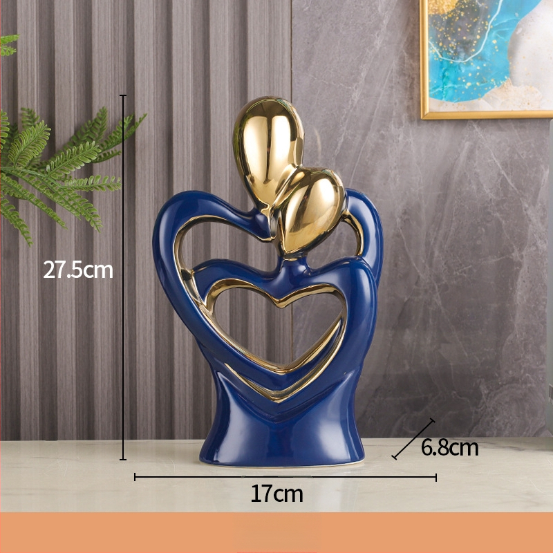 Porcelánová socha: abstraktný pár objímajúci sa - moderný minimalistický, geometrický dizajn