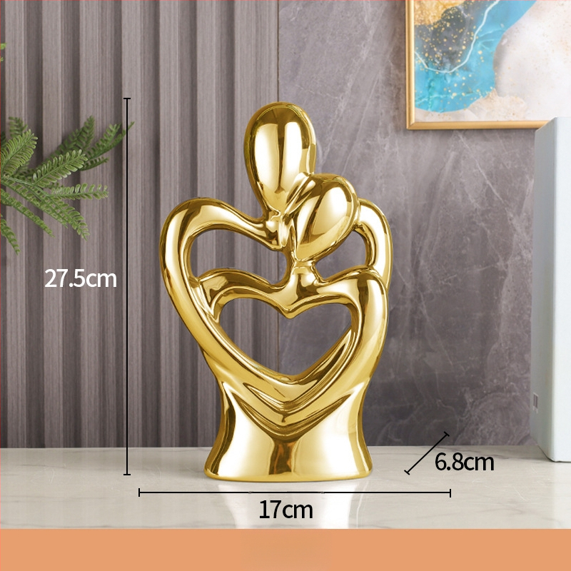 Porcelánová socha: abstraktný pár objímajúci sa - moderný minimalistický, geometrický dizajn