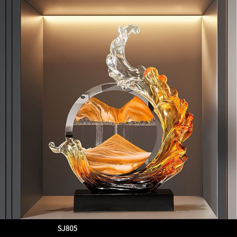 Obraz s tečúcim pieskom - Lion Family, živica, svetlý luxusný štýl, firemný dar