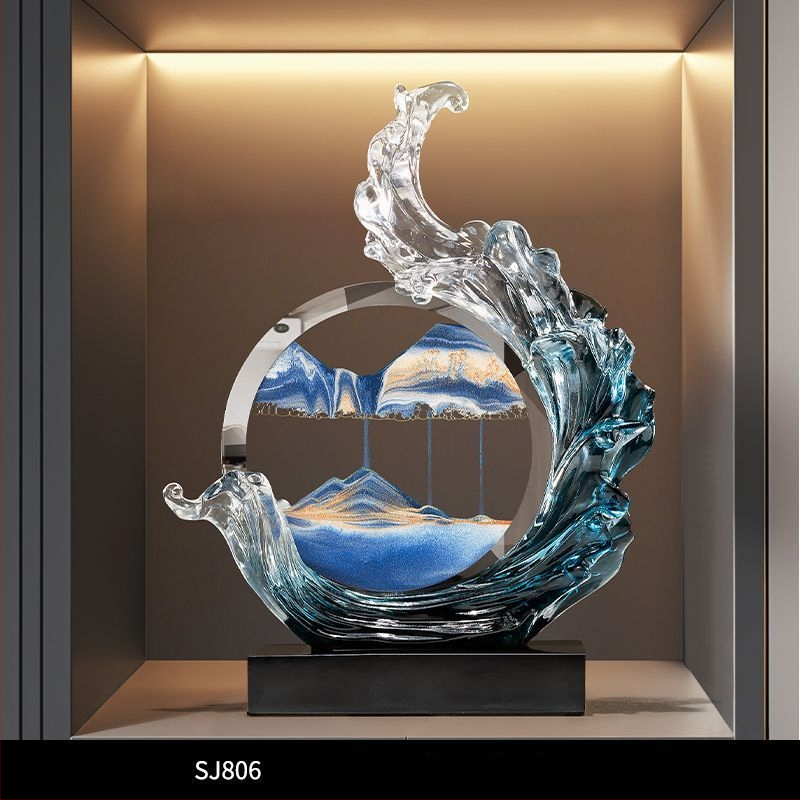 Obraz s tečúcim pieskom - Lion Family, živica, svetlý luxusný štýl, firemný dar