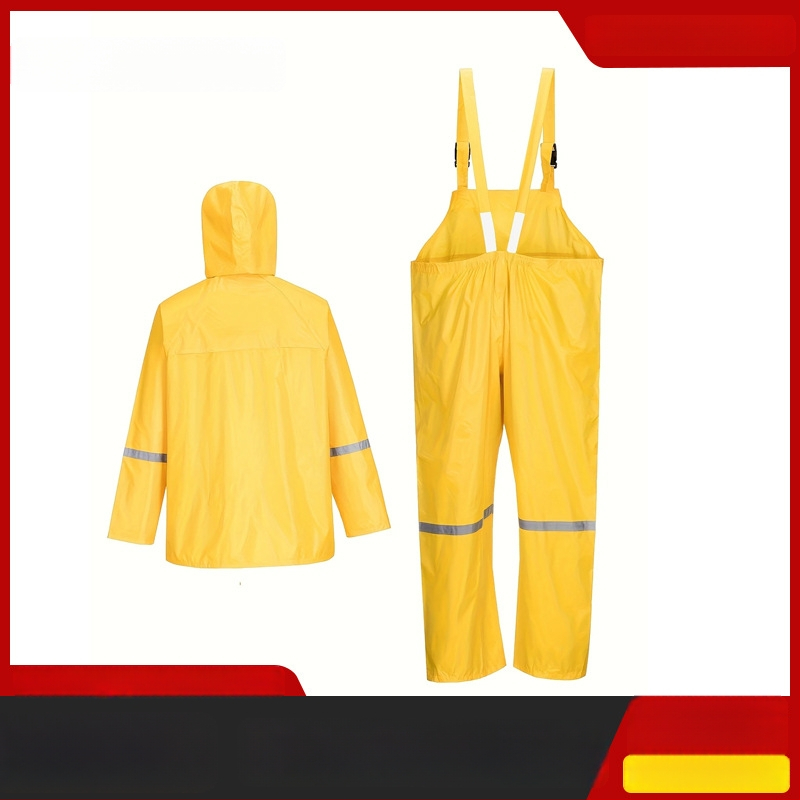 Rozdelený dažďový set s PVC kožou a výšivkami — pre dospelých, vonkajšie dažďovky s remienkami a nohavice