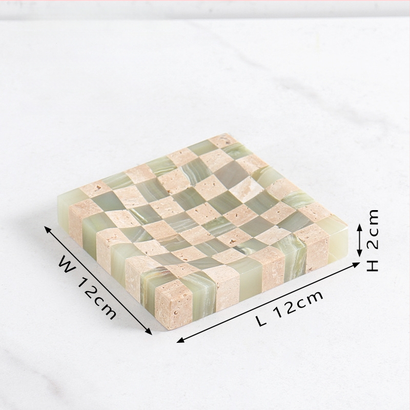 Mramorová zásobníková miska s dizajnom colorblock, prírodný mramor, leštený povrch, moderný minimalistický štýl