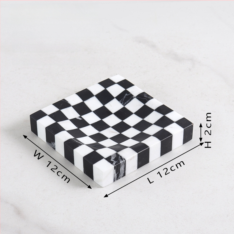 Mramorová zásobníková miska s dizajnom colorblock, prírodný mramor, leštený povrch, moderný minimalistický štýl