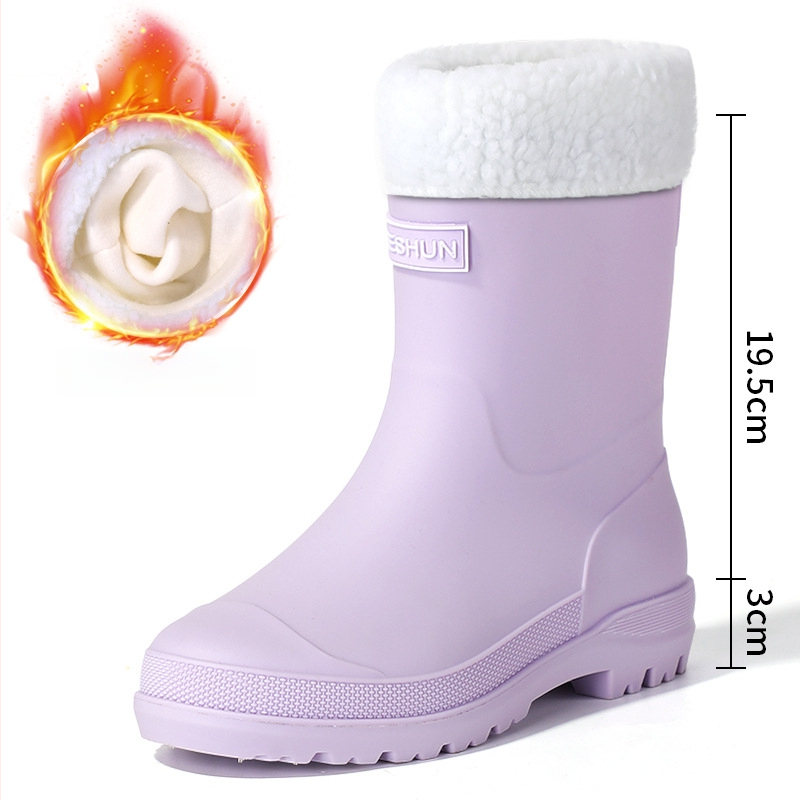 Moterų lietaus botai, PVC viršus, vidutinio ilgio vamzdelis, slip-on, plokščia kulni, visoms sezonoms