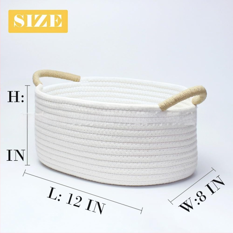 Ovláľny kôš z bavlneného lanka na domáce usporiadanie, s omotaným držadlom, pastoraálny štýl, Flying feather značka, vhodný pre hračky pre domáce zvieratá a drobnosti