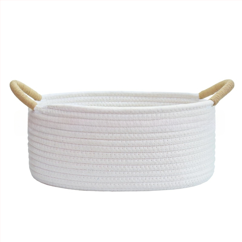 Ovláľny kôš z bavlneného lanka na domáce usporiadanie, s omotaným držadlom, pastoraálny štýl, Flying feather značka, vhodný pre hračky pre domáce zvieratá a drobnosti