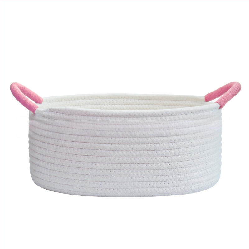 Ovláľny kôš z bavlneného lanka na domáce usporiadanie, s omotaným držadlom, pastoraálny štýl, Flying feather značka, vhodný pre hračky pre domáce zvieratá a drobnosti