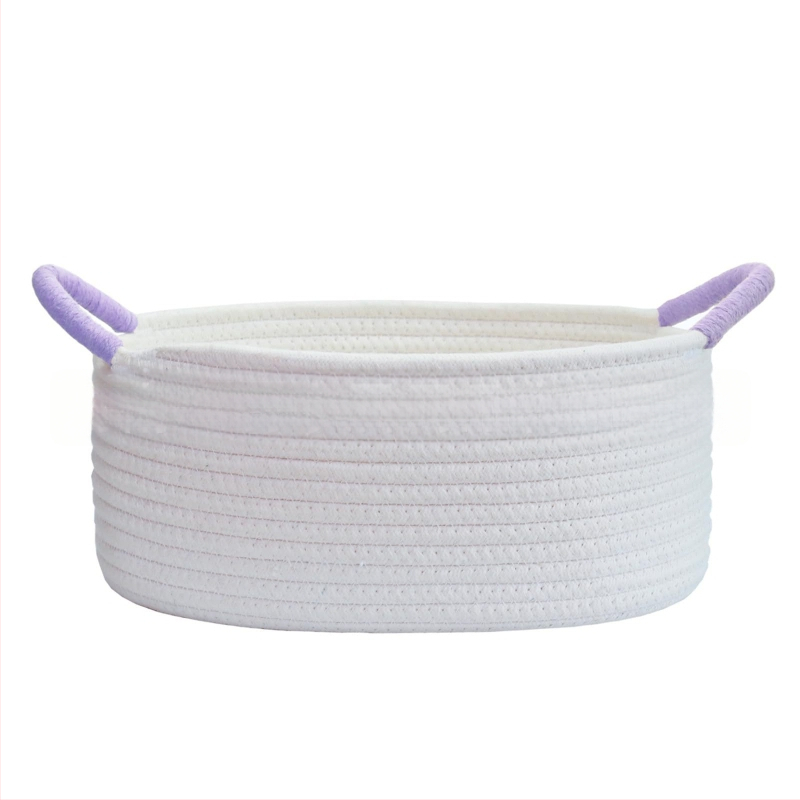 Ovláľny kôš z bavlneného lanka na domáce usporiadanie, s omotaným držadlom, pastoraálny štýl, Flying feather značka, vhodný pre hračky pre domáce zvieratá a drobnosti
