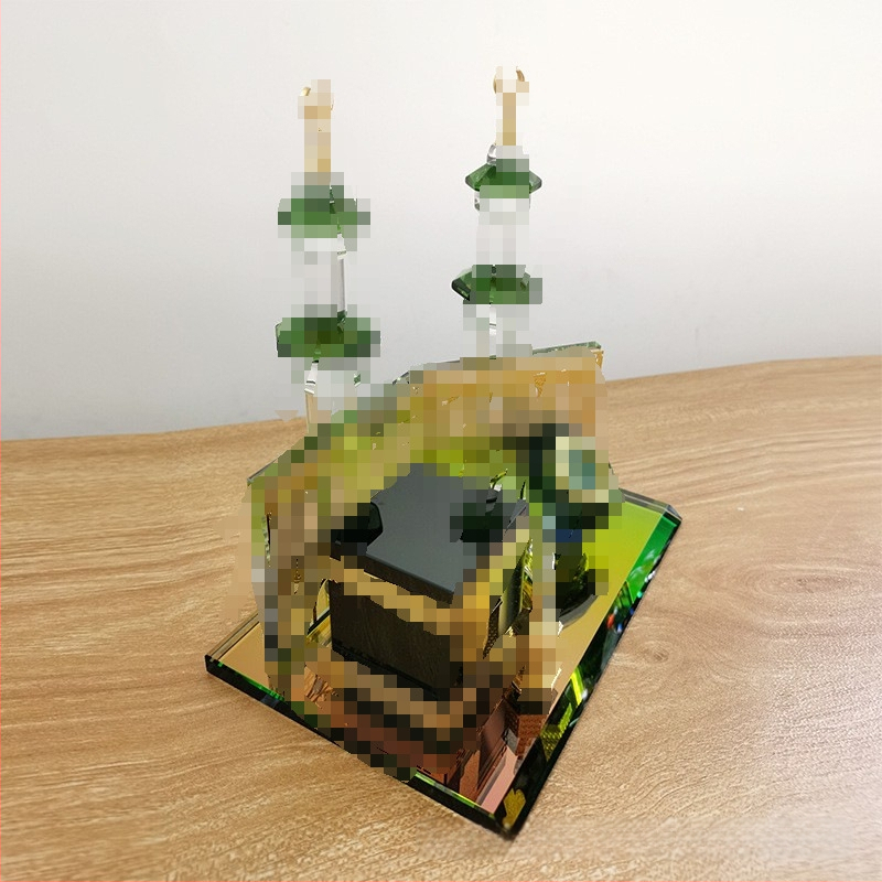 Sklenený geometrický architektonický model – Mecca Clock Tower, volanie k modlitbe, visiaca ozdoba s intarziou