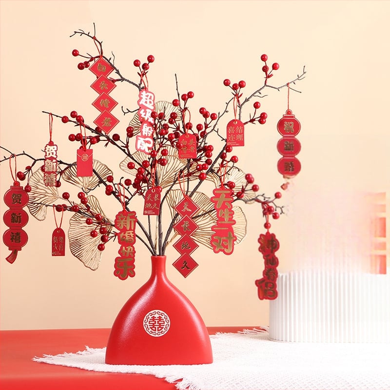 Qiyang Umelé kvety — Granátové jablko, Bohatá ovocná odroda, Materiál 1390, určené na obývaciu izbu a svadobnú výzdobu