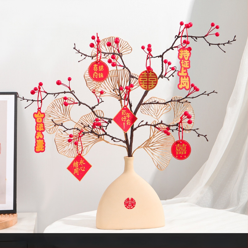 Qiyang Umelé kvety — Granátové jablko, Bohatá ovocná odroda, Materiál 1390, určené na obývaciu izbu a svadobnú výzdobu