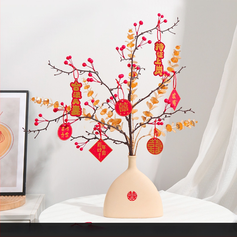 Qiyang Umelé kvety — Granátové jablko, Bohatá ovocná odroda, Materiál 1390, určené na obývaciu izbu a svadobnú výzdobu