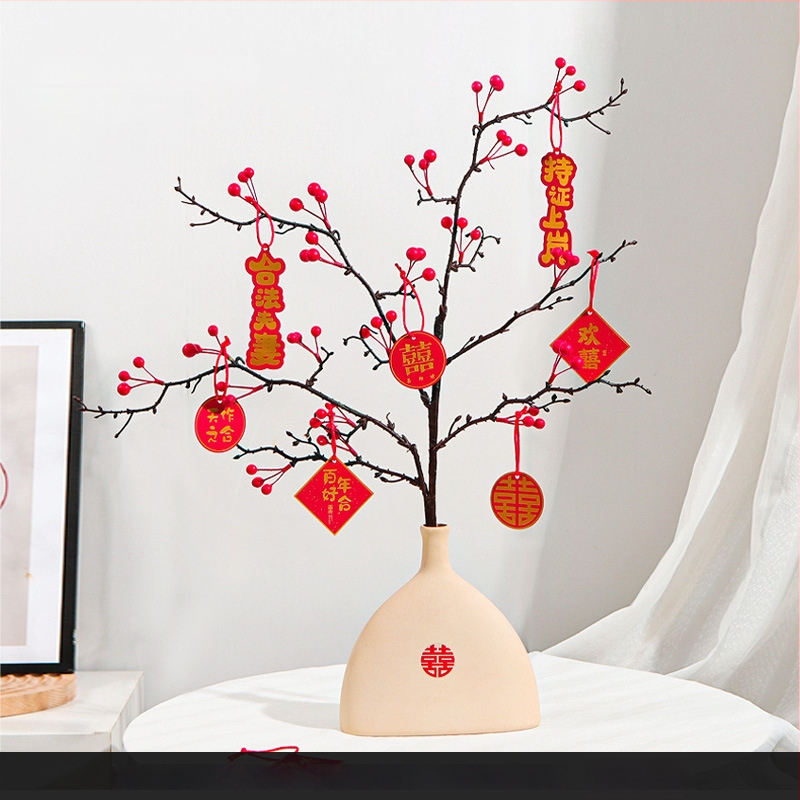 Qiyang Umelé kvety — Granátové jablko, Bohatá ovocná odroda, Materiál 1390, určené na obývaciu izbu a svadobnú výzdobu