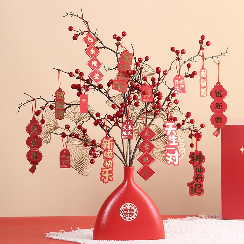 Qiyang Umelé kvety — Granátové jablko, Bohatá ovocná odroda, Materiál 1390, určené na obývaciu izbu a svadobnú výzdobu