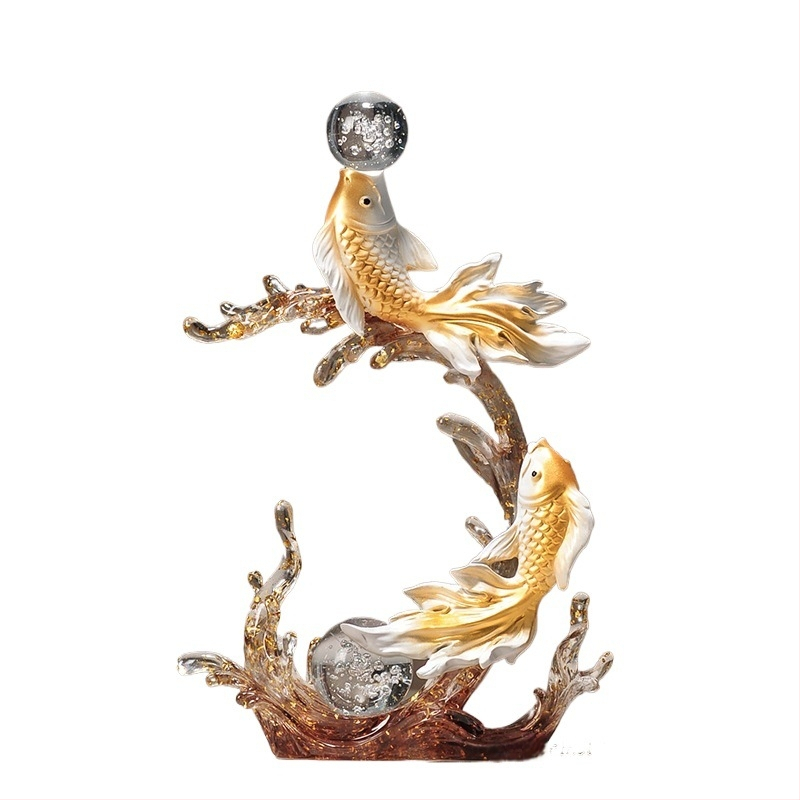 Figúrka koi z živice pre vstupnú halu a skriňu na víno, štýl Nový čínsky štýl, domáca dekorácia, vhodný obchodný dar