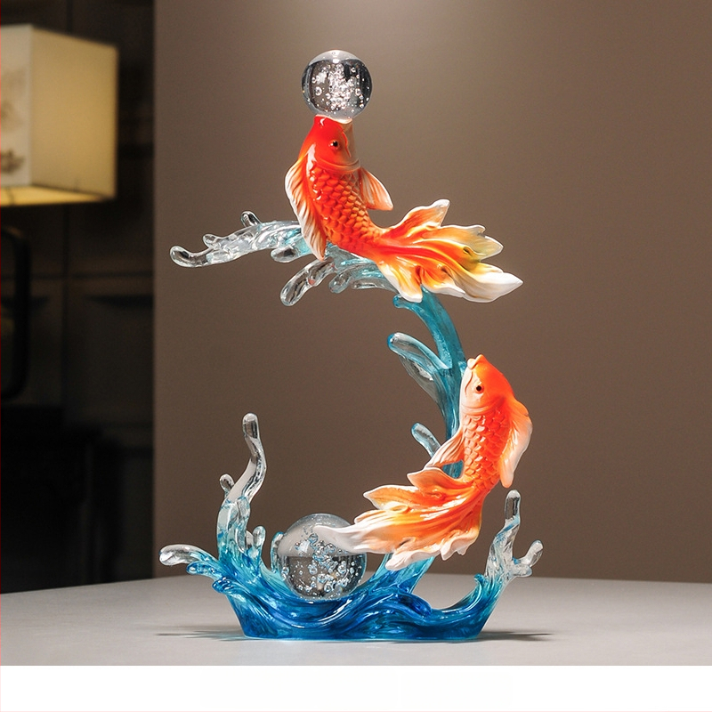 Figúrka koi z živice pre vstupnú halu a skriňu na víno, štýl Nový čínsky štýl, domáca dekorácia, vhodný obchodný dar