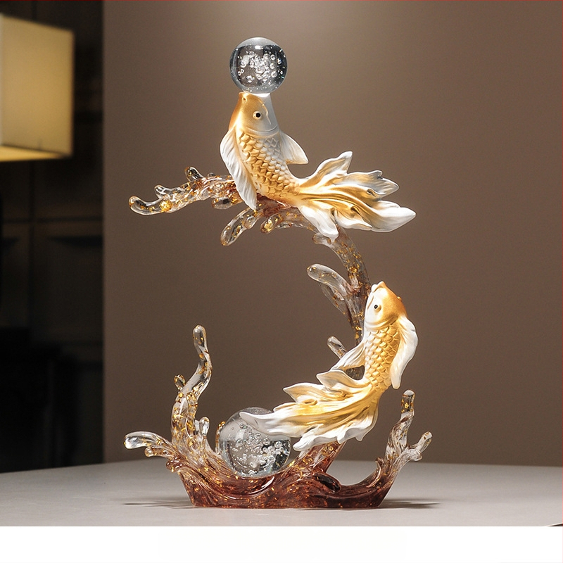 Figúrka koi z živice pre vstupnú halu a skriňu na víno, štýl Nový čínsky štýl, domáca dekorácia, vhodný obchodný dar