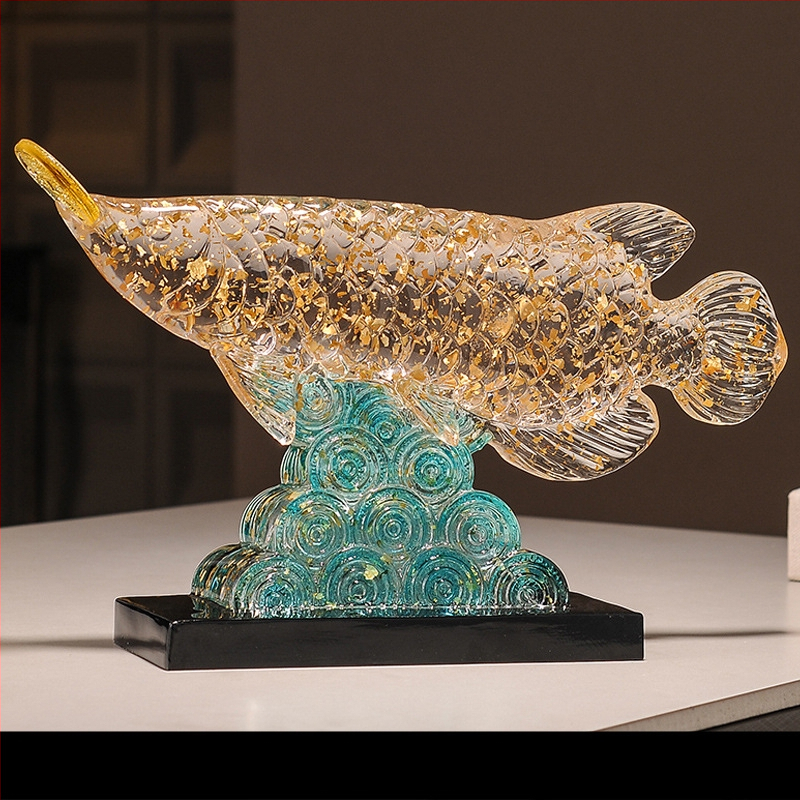 Figúrka koi z živice pre vstupnú halu a skriňu na víno, štýl Nový čínsky štýl, domáca dekorácia, vhodný obchodný dar