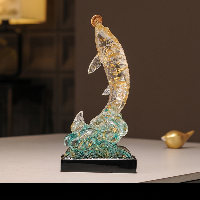 Figúrka koi z živice pre vstupnú halu a skriňu na víno, štýl Nový čínsky štýl, domáca dekorácia, vhodný obchodný dar