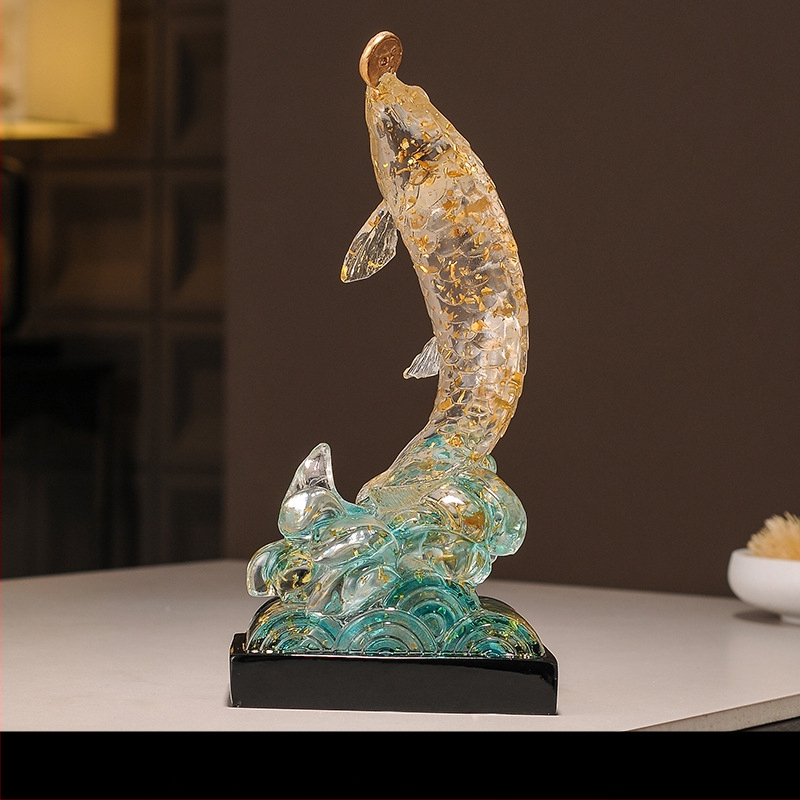 Figúrka koi z živice pre vstupnú halu a skriňu na víno, štýl Nový čínsky štýl, domáca dekorácia, vhodný obchodný dar