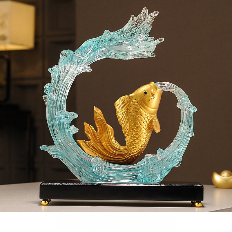 Figúrka koi z živice pre vstupnú halu a skriňu na víno, štýl Nový čínsky štýl, domáca dekorácia, vhodný obchodný dar