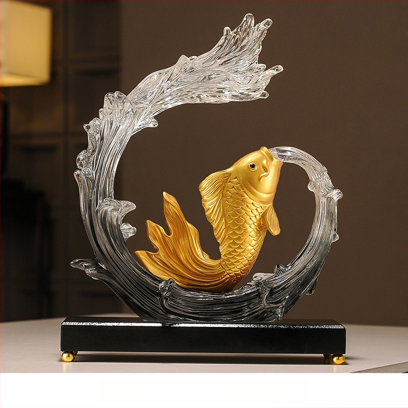 Figúrka koi z živice pre vstupnú halu a skriňu na víno, štýl Nový čínsky štýl, domáca dekorácia, vhodný obchodný dar