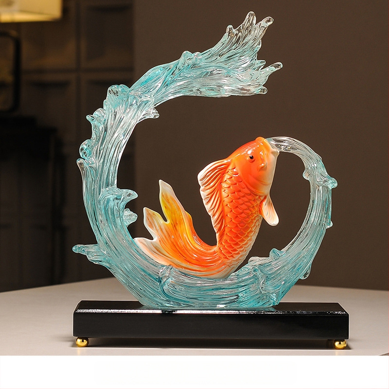 Figúrka koi z živice pre vstupnú halu a skriňu na víno, štýl Nový čínsky štýl, domáca dekorácia, vhodný obchodný dar