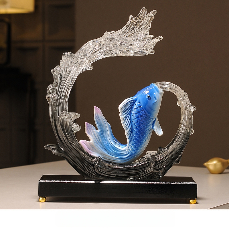 Figúrka koi z živice pre vstupnú halu a skriňu na víno, štýl Nový čínsky štýl, domáca dekorácia, vhodný obchodný dar