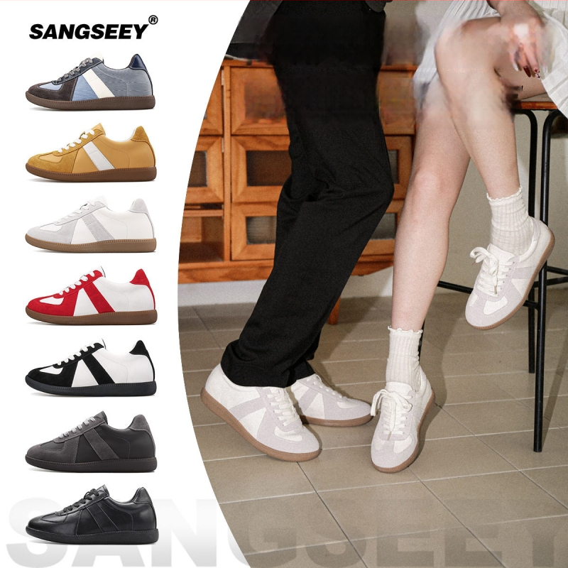 Unisex tenisky Sangseey z pravej kože, nízky profil, gumová podrážka, šnúrky