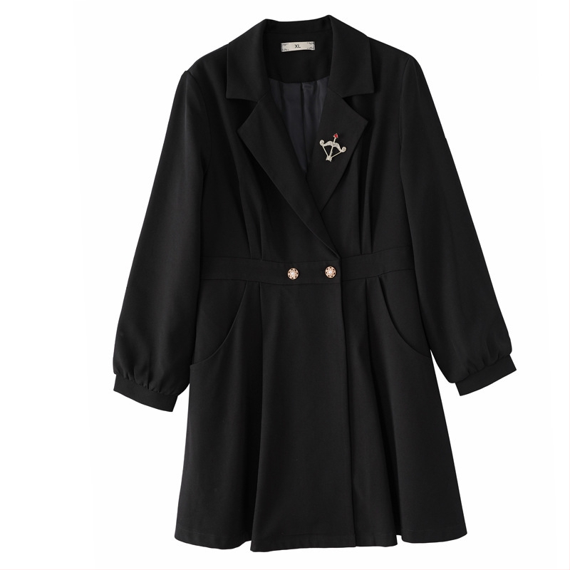 Dámsky kabát v kórejskom štýle, stredná dĺžka, dvojradové zapínanie, polyesterová látka