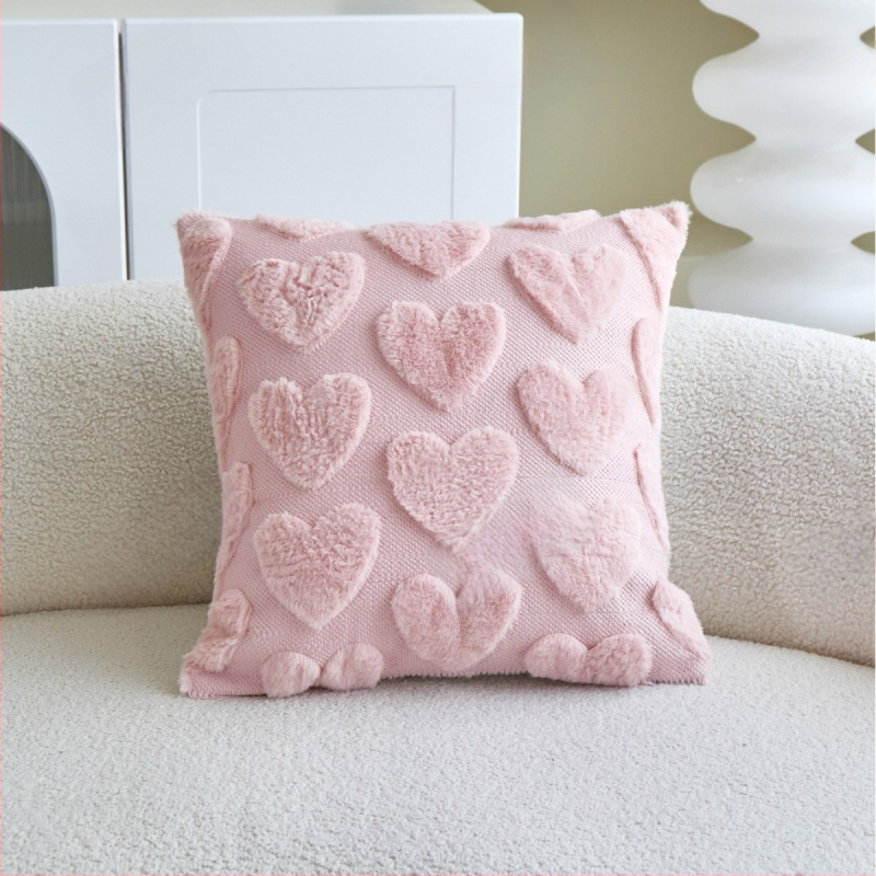 Dekoratívny vankúš s 3D plyšovou textúrou, srdcový vzor, štýl novokínsky pre obývaciu izbu.