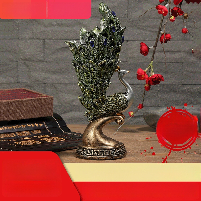 Svietnik s motívom páva, európsky antický štýl, zo živice, dekor do obývačky a na stôl v kancelárii