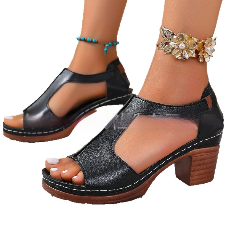 Moteriški platforminiai sandalai - PU viršus, PU vidus, gumos padas, žuvies burnos forma pirštui, vasara 2025