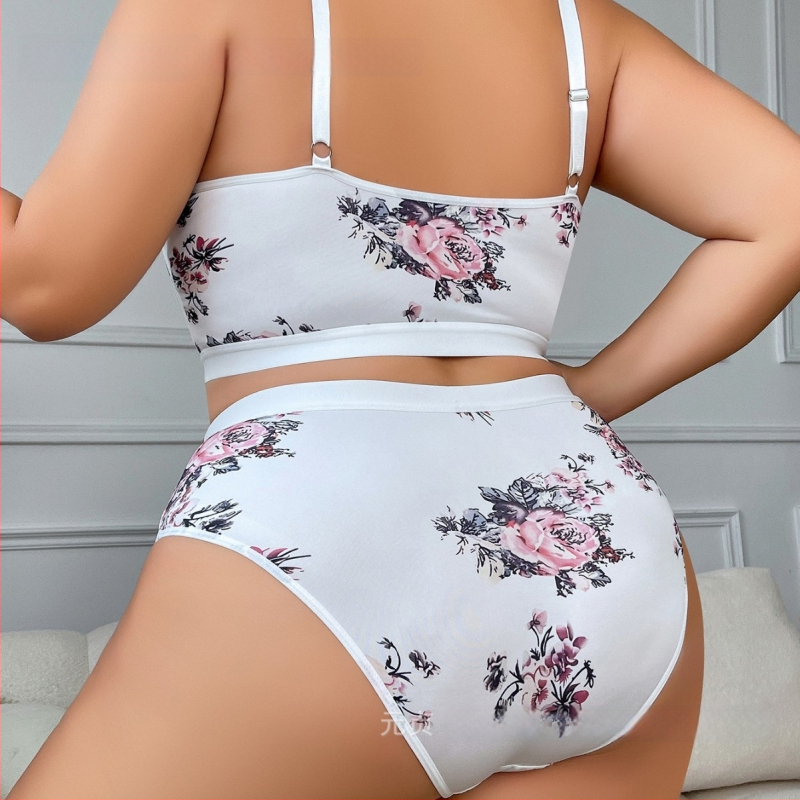 Set spodného prádlena s kvetinovým vzorom a krajkou, podprsenka s mašličkou, pohodlné a priedušné, Polyester 95% / Spandex, pre vek 18–40 rokov, vhodné pre všetky ročné obdobia