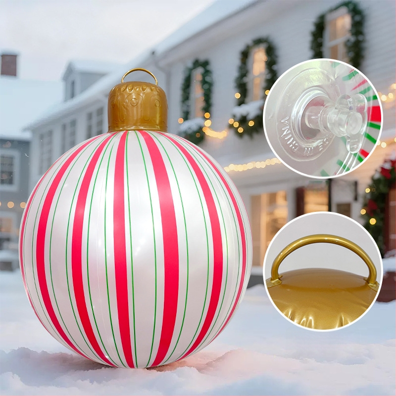 Nafukovacia vianočná guľa s pruhmi a perlovo svetelnou páskou - PVC, sieťotlač (silk screen), lux dekor