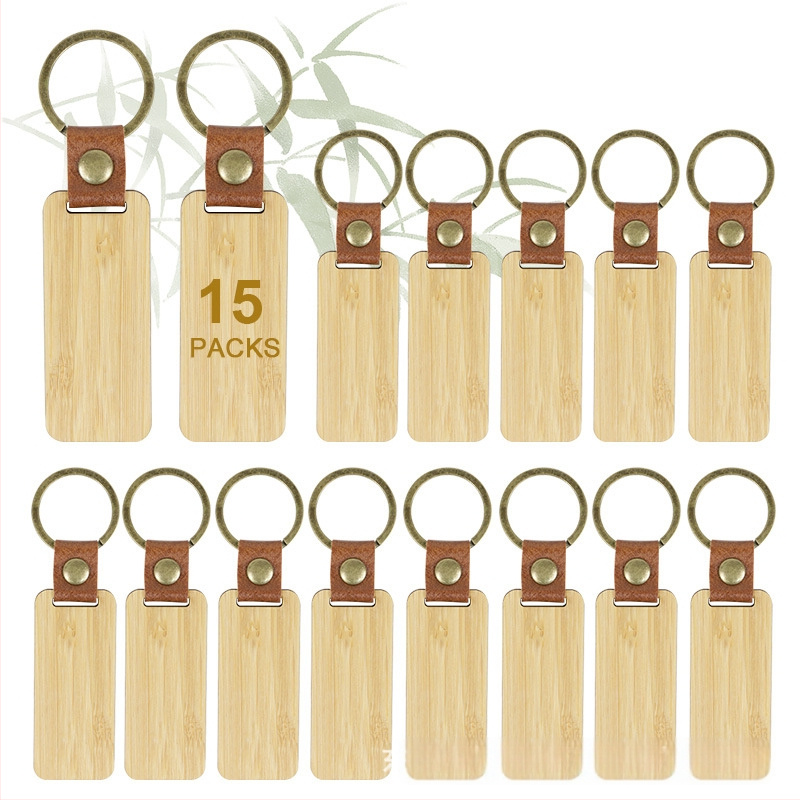 Puidust võtmehoidja laseriga graveeritud QR-koodiga, hiina- ja inglise keele kahekõne, mudel 009, DIY kingitus