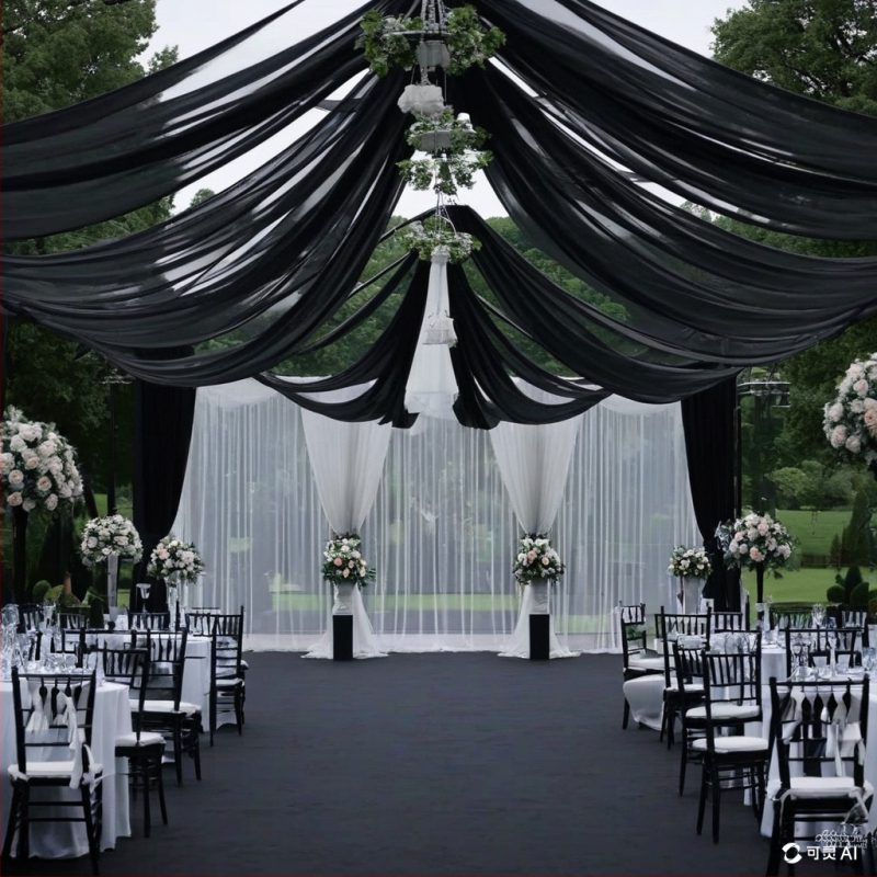 Sieťová závesová kulisa pre vonkajšiu svadbu, pletená polyesterová látka, bez loga