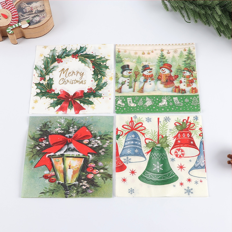 Dvouvrstvová servítka z virgin pulp – 20 listov v balení, s logom, bez vône, prémiovej kvality, 70 g, Vianočný vzor