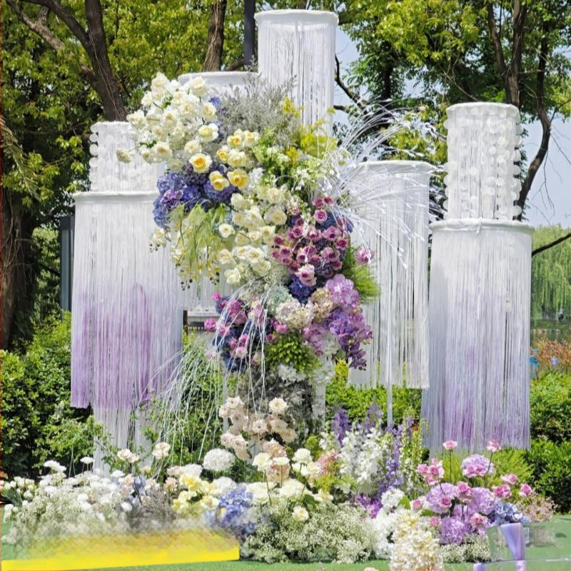 Telekopická železná tyč pre svadobnú záclonu s korálkami – kruhový rám, dekorácia