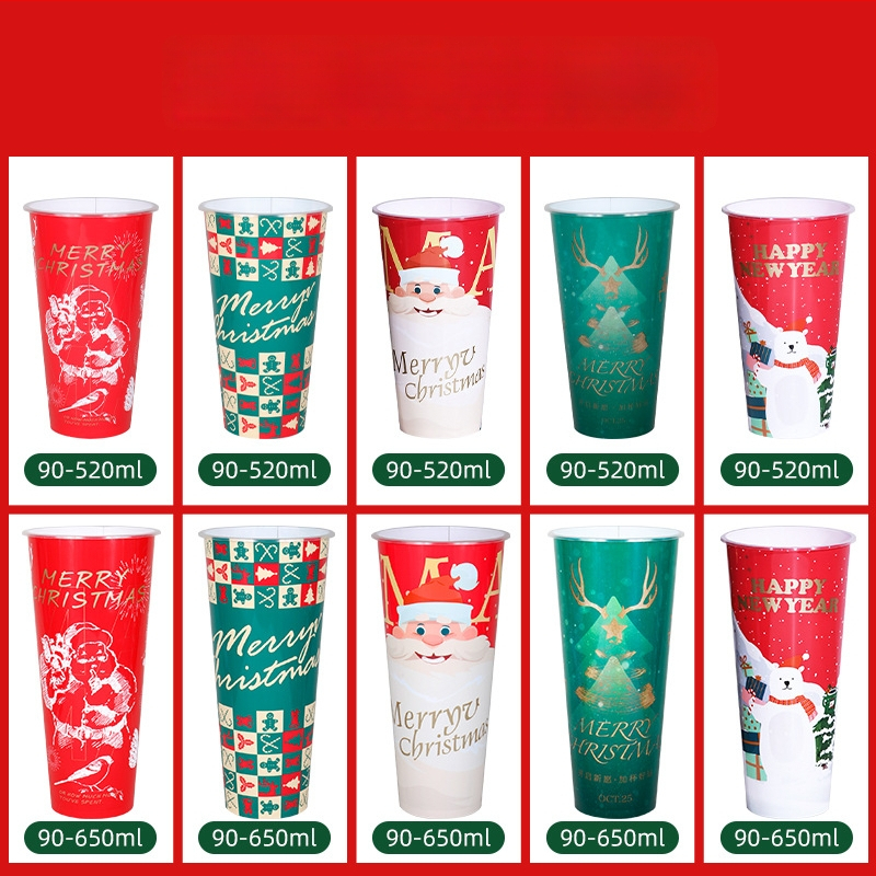Jednorázový pohár z PP s víčkom, vstrekované lisovanie, vianočná séria s vnútornou nálepkou, objem 501–600 mL