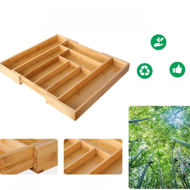 Bambusinė stalčiaus saugykla, atspari vandeniui ir ištraukiama — virtuvės prieskonių ir indų organizatorius, šiuolaikinis minimalistinis stilius