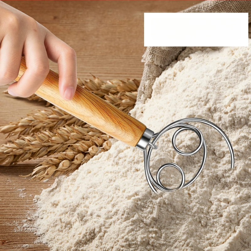 Vajíčkový šľahač s dubovou rúčkou a nerezovým telom, ručné ovládanie