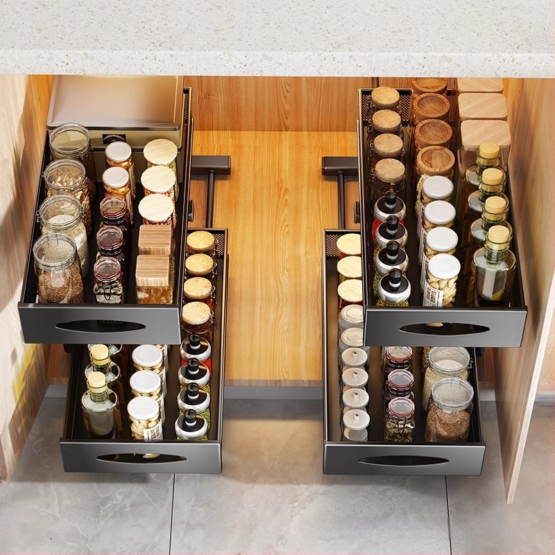 Polica na korenie pod drezom, nastaviteľná vyťahovacia polica, viacúrovňový skladací organizér z kovového drôtu