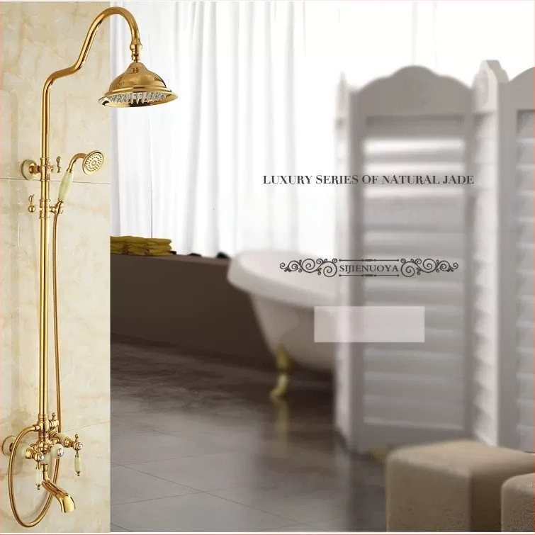 Meďový sprchový set, nástenné montáž, kruhová vrchná sprcha, chrómované prevedenie, dažďová funkcia